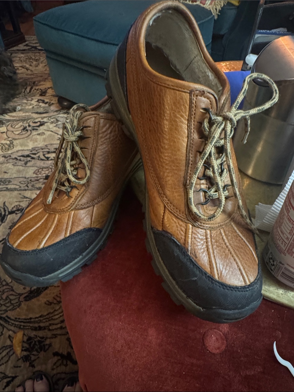 Lands' End Brown Leather Duck Shoes with Black Rubber Toe
